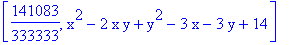 [141083/333333, x^2-2*x*y+y^2-3*x-3*y+14]